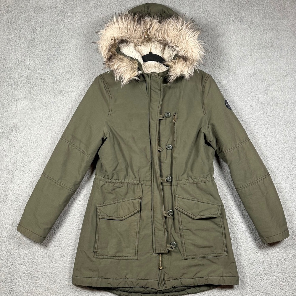 American Eagle Outfitters Olive‎ Green Sherpa Lined Faux Fur Hood Parka Coat M